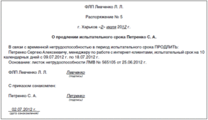 Образец приказа об увеличении испытательного срока