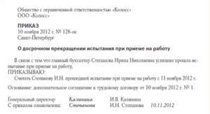 Образец приказа об увеличении испытательного срока