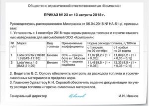 Образец приказ на списание гсм летом и зимой