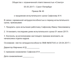 Образец приказа об увеличении испытательного срока