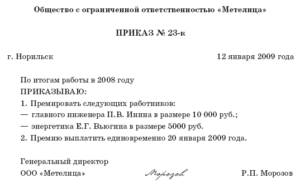 Новая форма приказа на начисление премии с 2019 года