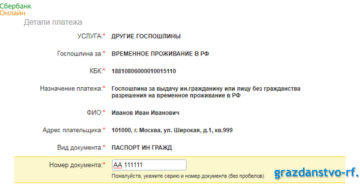 Как платить госпошлину рвп в сбербанке